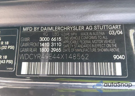 2004 Mercedes-Benz G 500 4Matic z USA, uszkodzony, nr VIN WDCYR49E44X148562